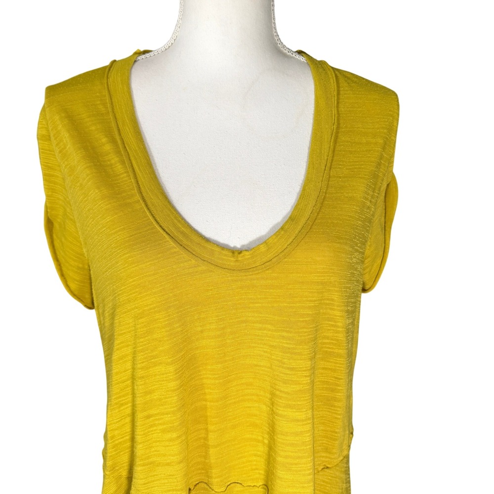Free People We The Free Chartreuse Slub Knit Peplum Top Short Sleeve Size Medium - Picture 10 of 13